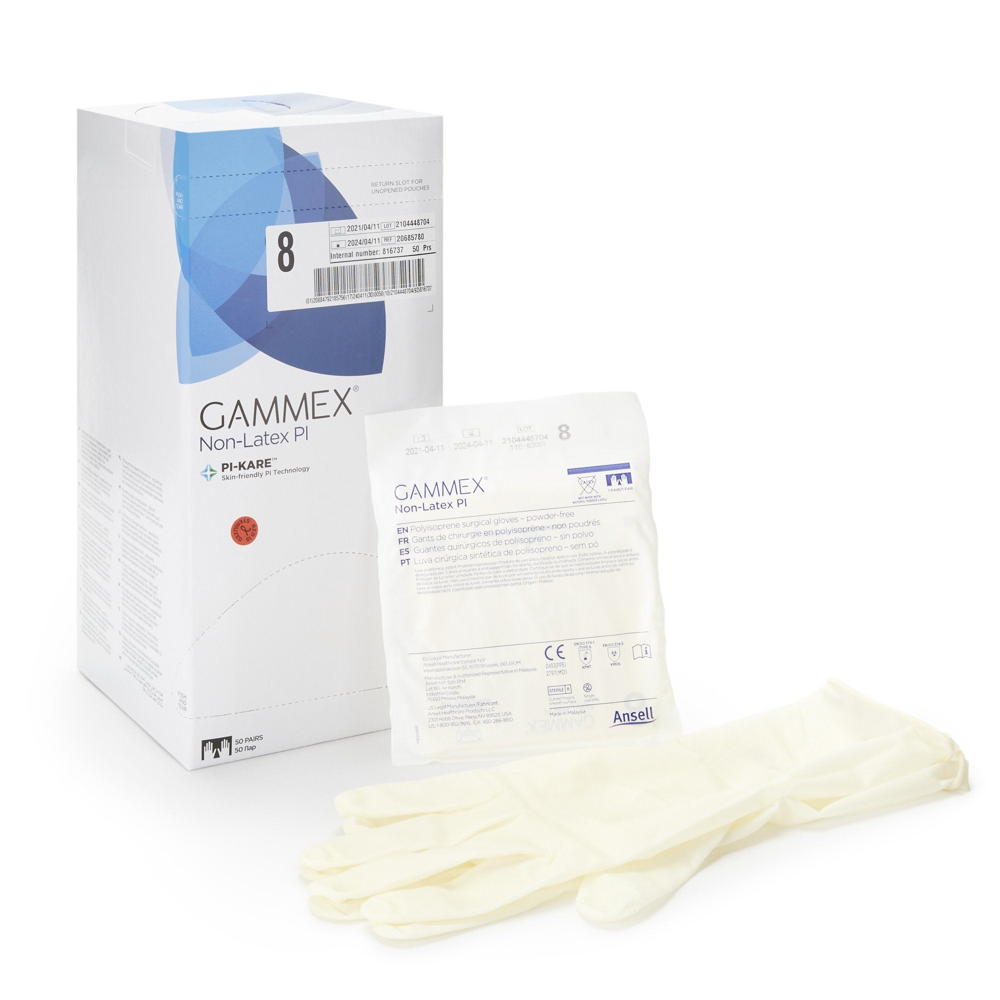Ansell #20685780 Surgical Glove GAMMEX® Non-Latex PI Size 8 Sterile 50/bx