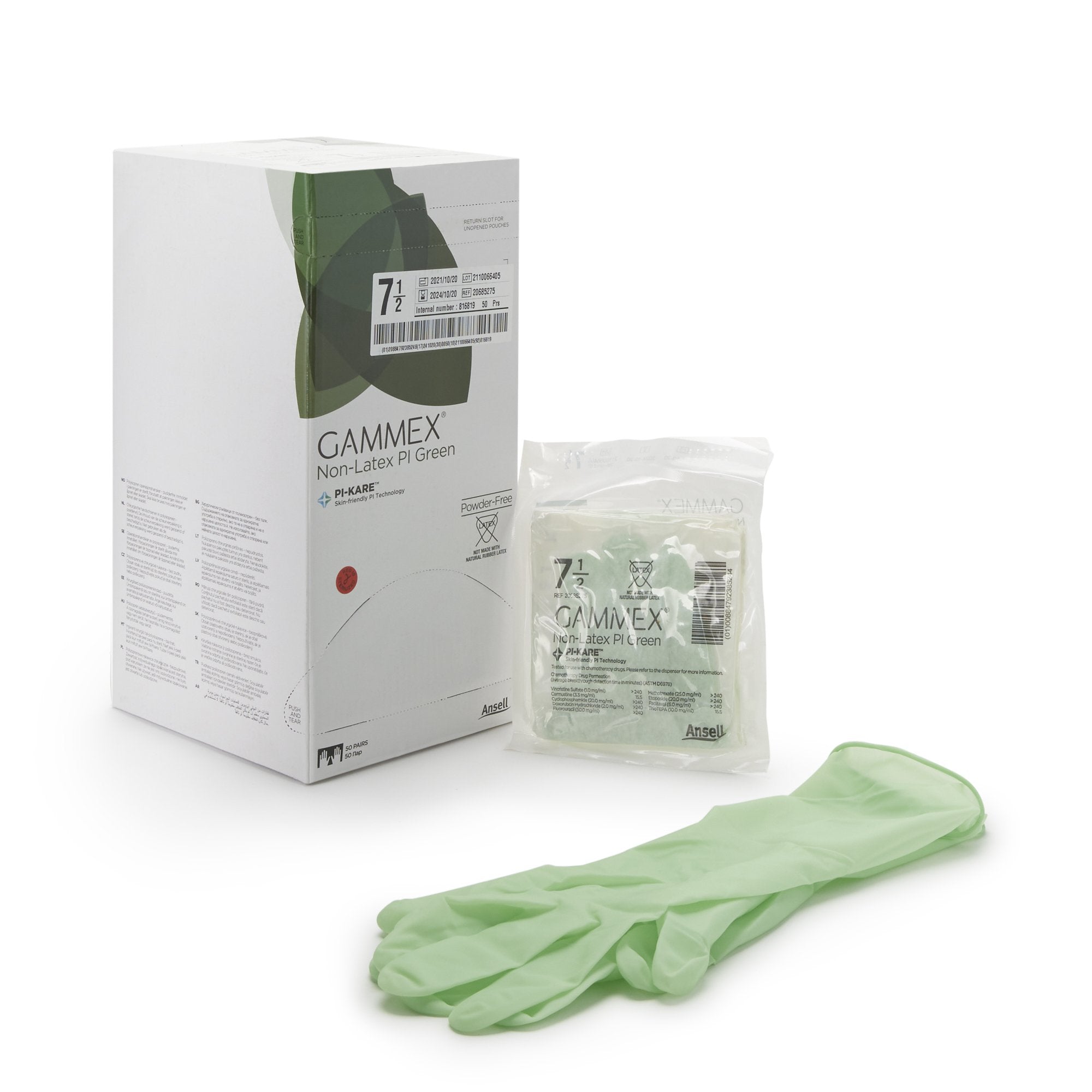 Ansell #20685275 Surgical Glove GAMMEX® Non-Latex PI Green Size 7.5 Sterile 50/bx