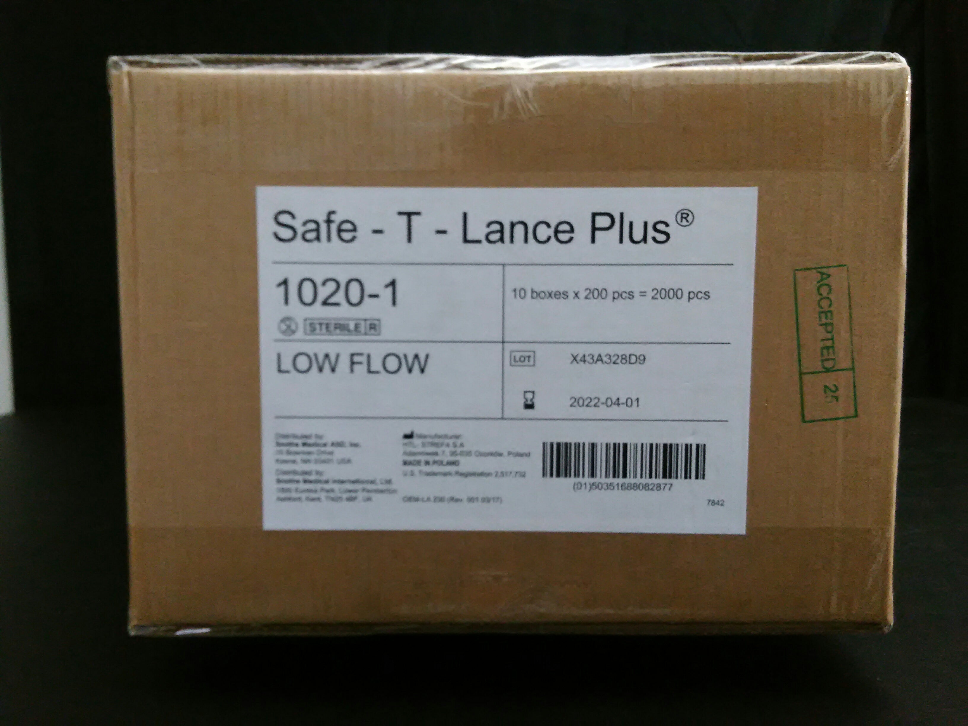 SMITHS MEDICAL / JELCO 1020-1 LANCET SAF-T-LANCE+ LOW FLOW 25G BLU (200/BX 10BX/CS)